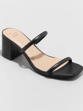 A New Day Women's Cris Block Heels Black Size 6.5 Strappy Sandals Snakeskin